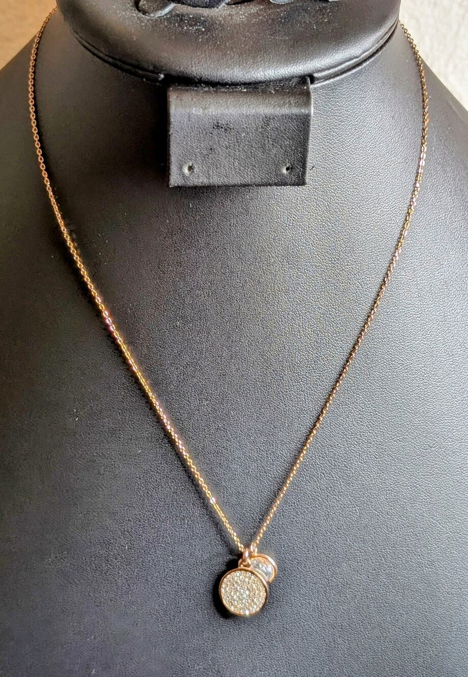 Michael Kors Rose Gold Tone Pave Disc Crystal Pendant 16"-18" Necklace